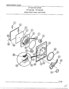 Door, Front Panel, Lint Filter Diagram and Parts List for 7308B  Frigidaire Dryer
