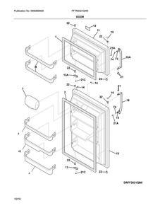 Door Diagram and Parts List for FFTR2021QW5  Frigidaire Refrigerator