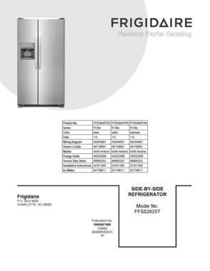 01 - COVER SHEET Diagram and Parts List for FFSS2625TP0  Frigidaire Refrigerator