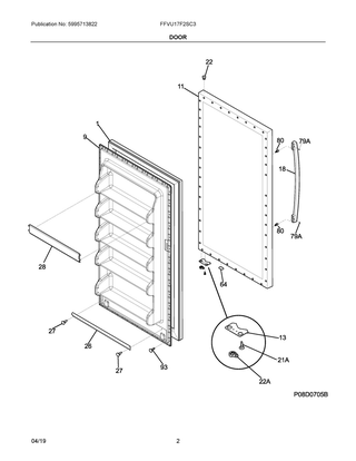 Door Diagram and Parts List for FFVU17F2SC3  Frigidaire Freezer