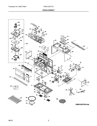 Oven,cabinet Diagram and Parts List for FGMV155CTFC  Frigidaire Microwave