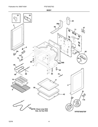 Body Diagram and Parts List for FFEF3052TSG  Frigidaire Range