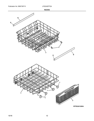 Racks Diagram and Parts List for LFID2426TF2A  Frigidaire Dishwasher