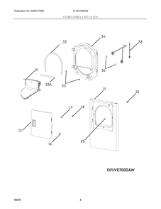 Front Panel/Lint Filter Diagram and Parts List for FLVE7000AW  Frigidaire Dryer