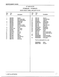 Door Front Panel And Lint Filter Page 2 Diagram and Parts List for 8589-80C  Frigidaire Dryer