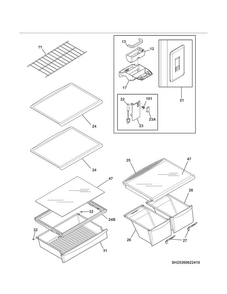 Shelves Diagram and Parts List for 25370622410  Kenmore Refrigerator