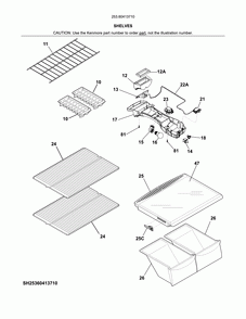Shelves Diagram and Parts List for 25360413710  Kenmore Refrigerator