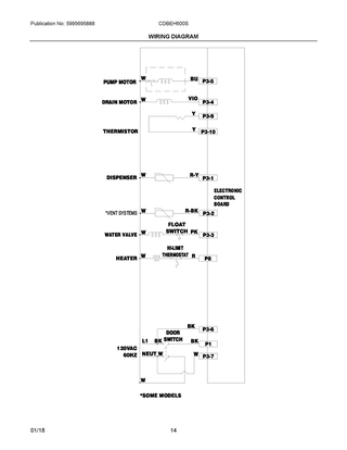 Wiring Diagram Diagram and Parts List for CDBEH600SB2A  Frigidaire Dishwasher