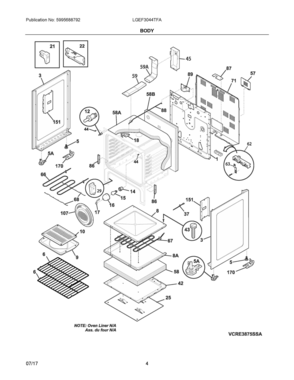 03 - BODY Diagram and Parts List for LGEF3044TFA  Frigidaire Range