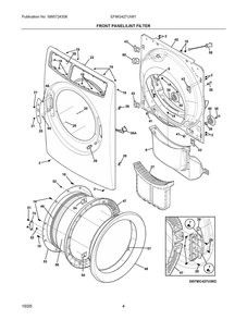 Front Panel/Lint Filter Diagram and Parts List for EFMG427UIW1  Frigidaire Dryer