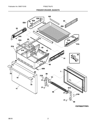 Freezer Drawer, Baskets Diagram and Parts List for FPBS2778UF3  Frigidaire Refrigerator