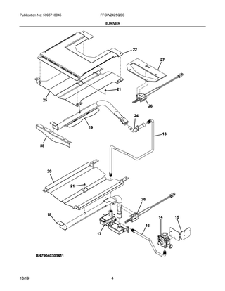 Burner Diagram and Parts List for FFGW2425QSC  Frigidaire Wall Oven