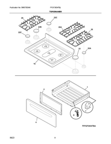 Top/Drawer Diagram and Parts List for FFGF3054TBJ  Frigidaire Range
