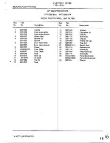 Door, Front Panel, Lint Filter Page 2 Diagram and Parts List for 7289-80A  Frigidaire Dryer