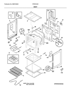 Body Diagram and Parts List for FFEF3016VWC  Frigidaire Range