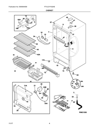 Cabinet Diagram and Parts List for FFVU21F4QWB  Frigidaire Freezer