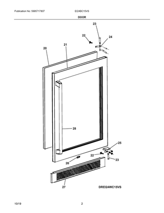Door Diagram and Parts List for EI24BC15VS  Frigidaire Wine and Beverage Cooler