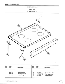Main Top Diagram and Parts List for 4530A  Frigidaire Range
