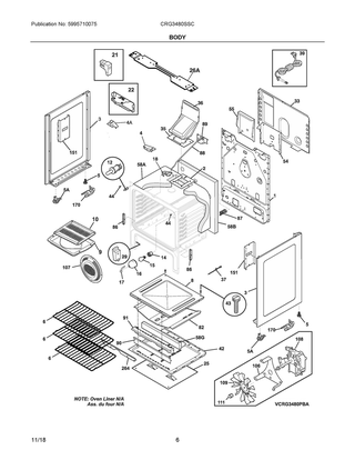 Body Diagram and Parts List for CRG3480SSC  Frigidaire Range