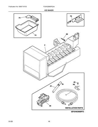 Ice Maker Diagram and Parts List for FGHN2866PEAA  Frigidaire Refrigerator
