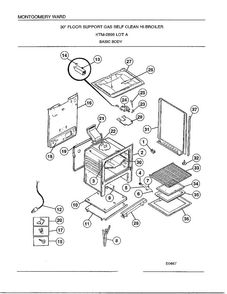 Basic Body Diagram and Parts List for 2899A  Frigidaire Range