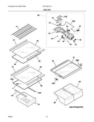 Shelves Diagram and Parts List for LFTR1821TF4  Frigidaire Refrigerator