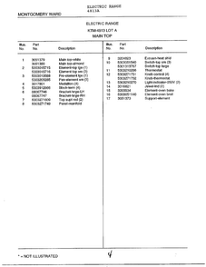 Main Top Page 2 Diagram and Parts List for 4813A  Frigidaire Range