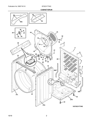 Cabinet/drum Diagram and Parts List for EFDE317TIW2  Frigidaire Dryer