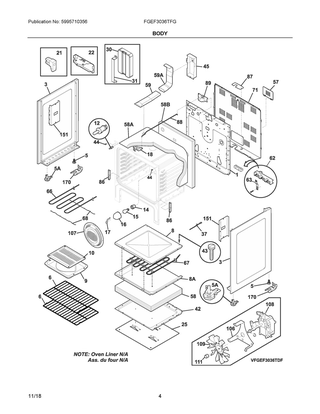 Body Diagram and Parts List for FGEF3036TFG  Frigidaire Range