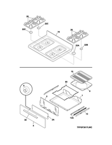 Top/drawer Diagram and Parts List for FFLF3017LWD  Frigidaire Range