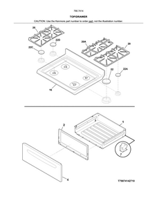 Top/drawer Diagram and Parts List for 79074142710  Kenmore Range