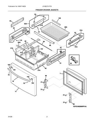 Freezer Drawer, Baskets Diagram and Parts List for LFHB2751TF8  Frigidaire Refrigerator