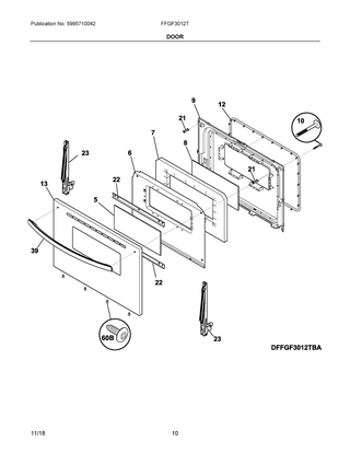 Door Diagram and Parts List for FFGF3012TWC  Frigidaire Range