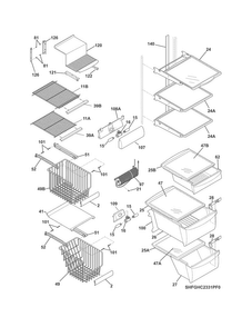Shelves Diagram and Parts List for FGHC2331PF8  Frigidaire Refrigerator