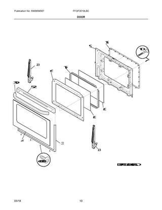 Door Diagram and Parts List for FFGF3019LBC  Frigidaire Range