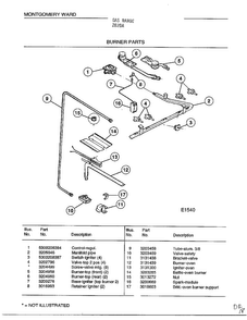 Burner Parts Diagram and Parts List for 2820A  Frigidaire Range