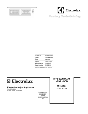 01 - COVER SHEET Diagram and Parts List for EI30DD10KSB  Frigidaire Range Hood