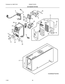Ice Maker System Diagram and Parts List for GRMS2773AF00  Frigidaire Refrigerator