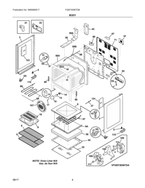03 - BODY Diagram and Parts List for FGEF3036TDB  Frigidaire Range