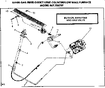 Burner manifold and gas valve Diagram and Parts List for 867736737  Frigidaire Furnace