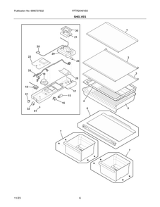 Shelves Diagram and Parts List for FFTR2045VS5  Frigidaire Refrigerator