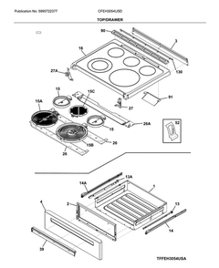 Top/Drawer Diagram and Parts List for CFEH3054USD  Frigidaire Range