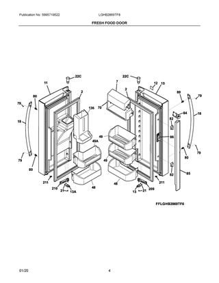 Fresh Food Door Diagram and Parts List for LGHB2869TF8  Frigidaire Refrigerator