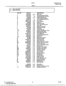 Body Page 2 Diagram and Parts List for 484447D  Frigidaire Range
