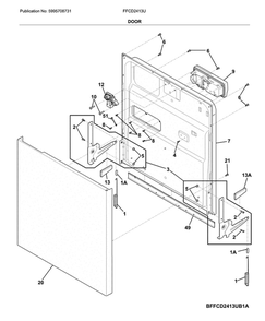 Door Diagram and Parts List for FFCD2413US1A  Frigidaire Dishwasher