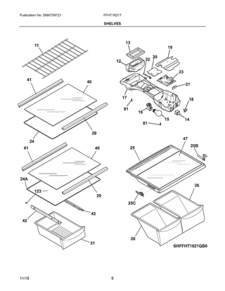 Shelves Diagram and Parts List for FFHT1621TB1  Frigidaire Refrigerator
