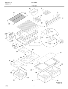 Shelves Diagram and Parts List for GRT18QNHD0  Frigidaire Refrigerator