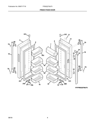 Fresh Food Door Diagram and Parts List for FPBG2278UF3  Frigidaire Refrigerator