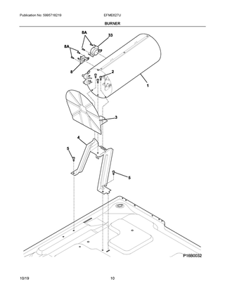 Burner Diagram and Parts List for EFME627UIW1  Frigidaire Dryer