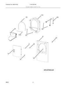 Front Panel/Lint Filter Diagram and Parts List for FLVE700CAW  Frigidaire Dryer